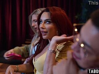 guy with pussy shocked by two trannies' monster cocks tag team