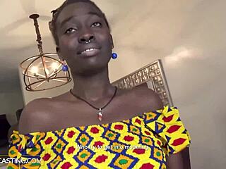 Naughty Ebony Big Tits Babe Throated Upside Down in Casting