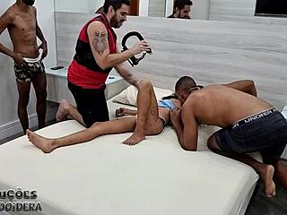 Karolzinha's behind-scenes double penetration cums explosively